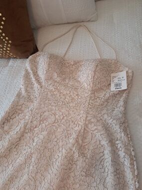 David's Bridal Blush Lace Strapless Evening Gown